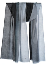 Draped Black Fossil ombre 100% cashmere stole in dark tonal shades