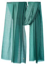 Draped Green Glen ombre 100% cashmere stole in layered green tones