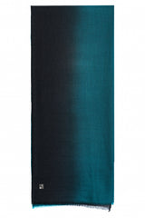 Full-length Midnight Peacock ombre 100% cashmere stole with a teal-to-black gradient