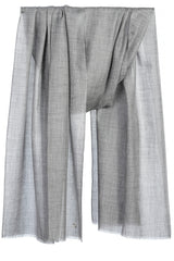 Draped Ash Gray heathered cashmere stole showing nuanced light gray, silver-gray, and soft charcoal-gray tonal variation