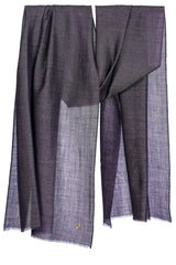 Draped Aubergine Shimmer stole showing rich eggplant purple, plum, dark violet, and fine gold Lurex shimmer