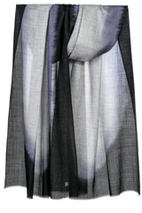 Draped Black Sesame cashmere stole showing black, charcoal gray, and soft smoky-gray tonal transitions
