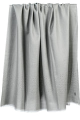 Draped Moon Grey cashmere stole showing a versatile medium gray color and delicate light-reflecting Swarovski-crystal embellishment