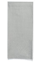 Moon Grey 100% cashmere stole in a sophisticated medium moon-gray tone, embellished with subtle Swarovski crystals