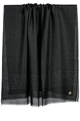 Draped Paradiso Black cashmere stole showing a rich black base and delicate light-catching Swarovski-crystal detail