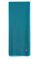 Teal Blue solid 100% cashmere stole in a full product view