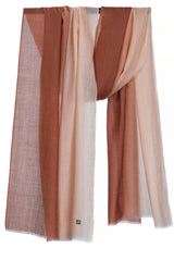 Pink Salt cashmere stole with a delicate brown and beige tonal ombré finish in a draped product view