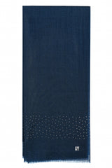 Prussian Blue 100% cashmere stole in a deep elegant blue, embellished with subtle Swarovski crystals