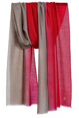 Red Earth cashmere stole with a layered red ombré finish in a draped product view