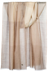 Draped Rockaway cashmere stole showing pastel blue, muted green, soft pink, and beige color-blocked panels