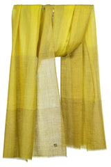 Draped Sunshine cashmere stole showing four softly blended pastel color blocks in sunshine yellow, pale peach, blush pink, and warm cream