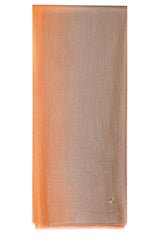 Tangerine ombré-dyed 100% cashmere stole in warm orange tones