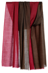 Draped Terracotta ombre 100% cashmere stole in deep red and brown tones