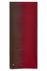 Full-length Terracotta ombre 100% cashmere stole fading from brown to deep red.